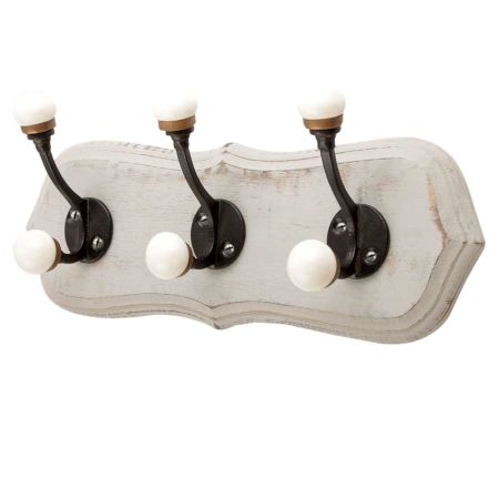 Grey Black Double Loop Ceramic Iron Wooden Hooks